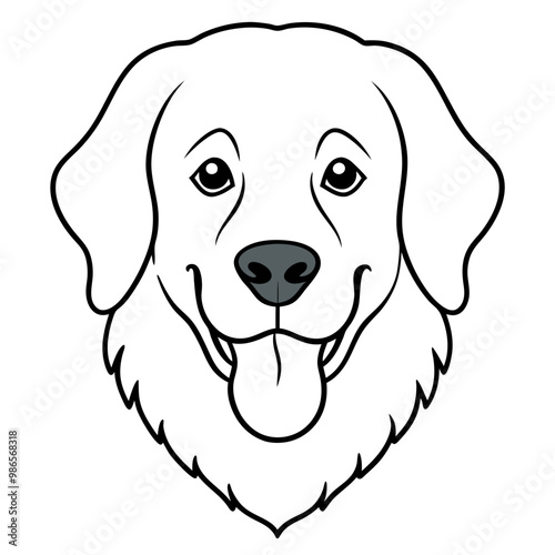 Simple Line Art Vector of a Playful Golden Retriever with Tongue Out