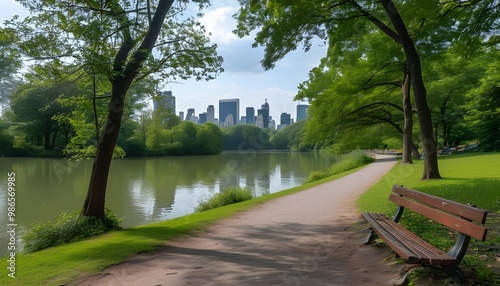 Tranquil park stroll amidst lush greenery and peaceful surroundings photo