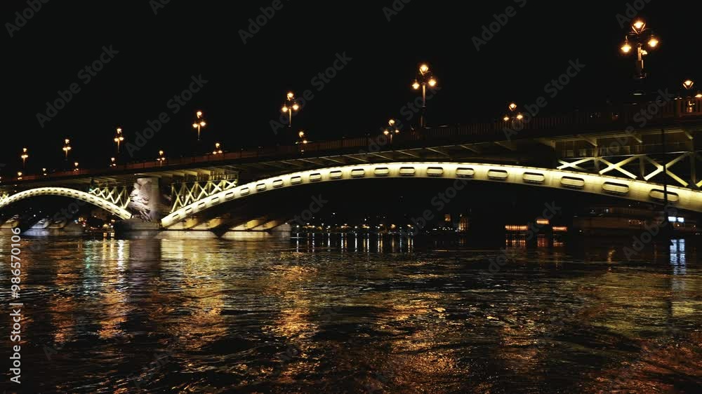 Night shot of the Margaret Bridge in Budapest in the hours before the flood waters rose Night shot of the Margaret Bridge in Budapest in the hours before the flood waters rose