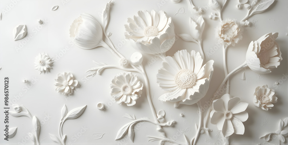 white plaster background, natural motif