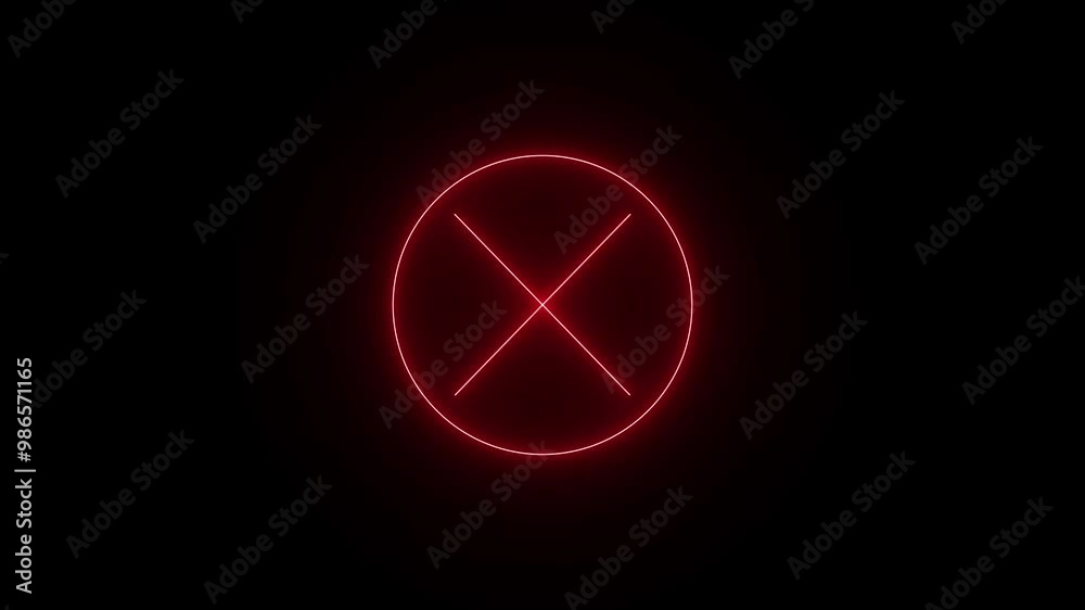 neon Red cross mark animation on black background. Retro sign with glowing neon. neon Red cross mark animation on black background. Retro sign with glowing neon.