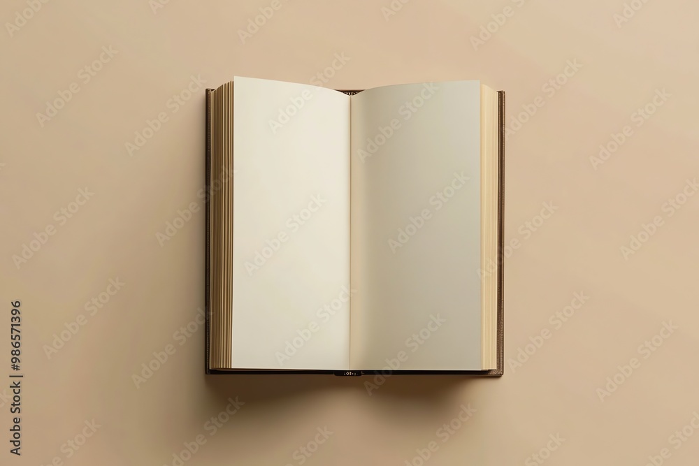 Open Blank Book with Brown Cover on Beige Background Open Blank Book with Brown Cover on Beige Background