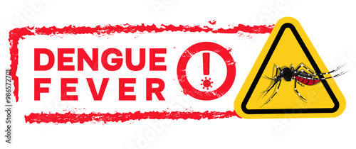 attention, alert and early warning of the spread and transmission of plague, epidemic or pandemic virus dengue fever with stamp written the sentence 'dengue fever' text vector eps editable text