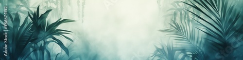 A watercolor background of a foggy jungle 