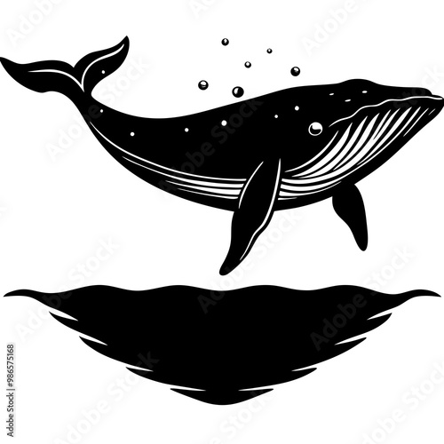 Whale Silhouette Beneath Water Shadow Art Vector