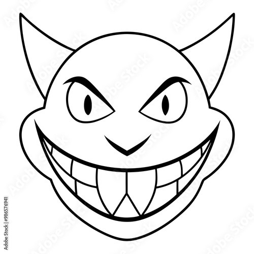 Minimalist Vector Line Art of a Sinister Sharp Toothed Grin