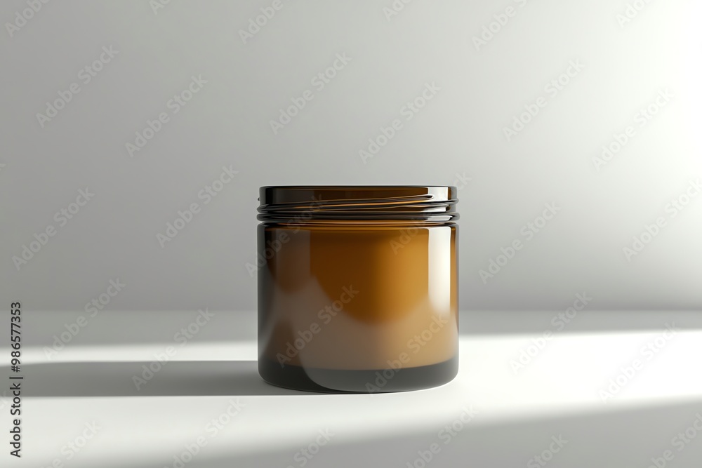 Amber Glass Jar with a Smooth, Reflective Surface on a White Background Amber Glass Jar with a Smooth, Reflective Surface on a White Background