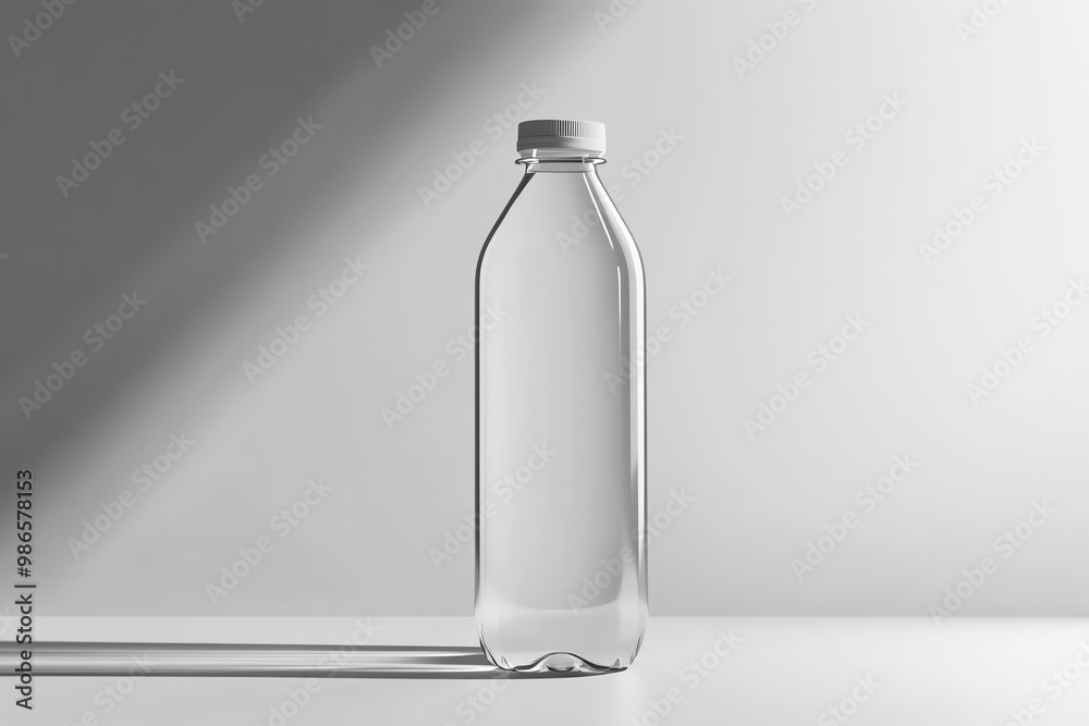 A Single Transparent Plastic Bottle with a White Lid on a White Surface