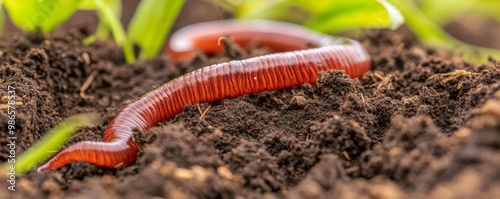 Earthworms processing organic matter in healthy farmland soil