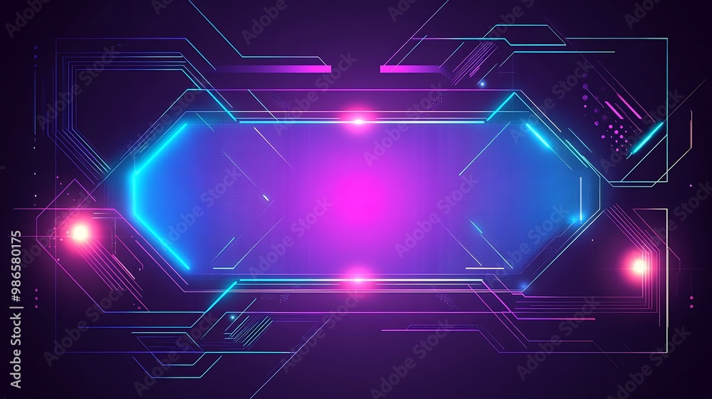 Obraz premium Abstract futuristic background with glowing lines and a blue hexagon in the center.