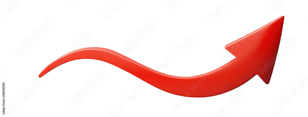 PNG bold red arrow curves upward, symbolizing progress or upward movement isolated on transparent background. PNG bold red arrow curves upward, symbolizing progress or upward movement isolated on transparent background.