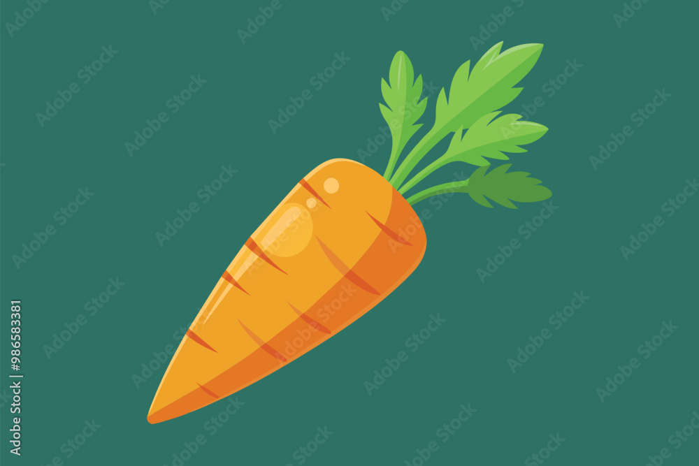 A fresh orange carrot sits prominently, showcasing its vibrant color and leafy top against a dark backdrop, A classy and elegant flat vector illustration of a carrot. A fresh orange carrot sits prominently, showcasing its vibrant color and leafy top against a dark backdrop, A classy and elegant flat vector illustration of a carrot.