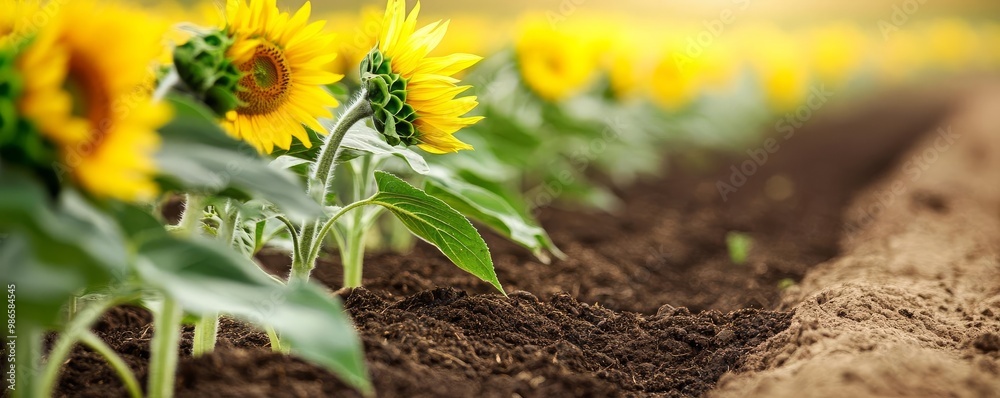 Fertile soil under sunflowers in an organic farming landscape Fertile soil under sunflowers in an organic farming landscape