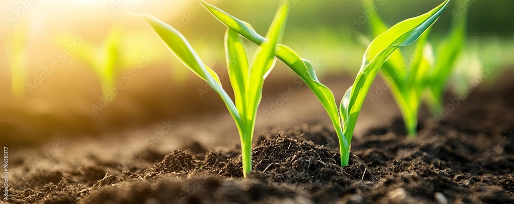 Healthy crops emerging from compost-enriched soil, representing sustainable agriculture