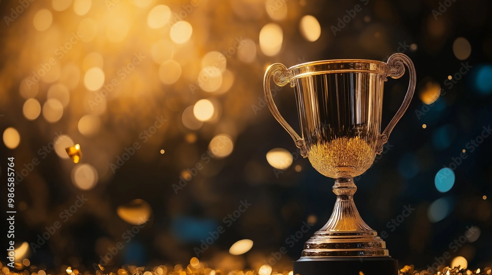 Winning and success, victory trophy after yellow bokeh background Winning and success, victory trophy after yellow bokeh background