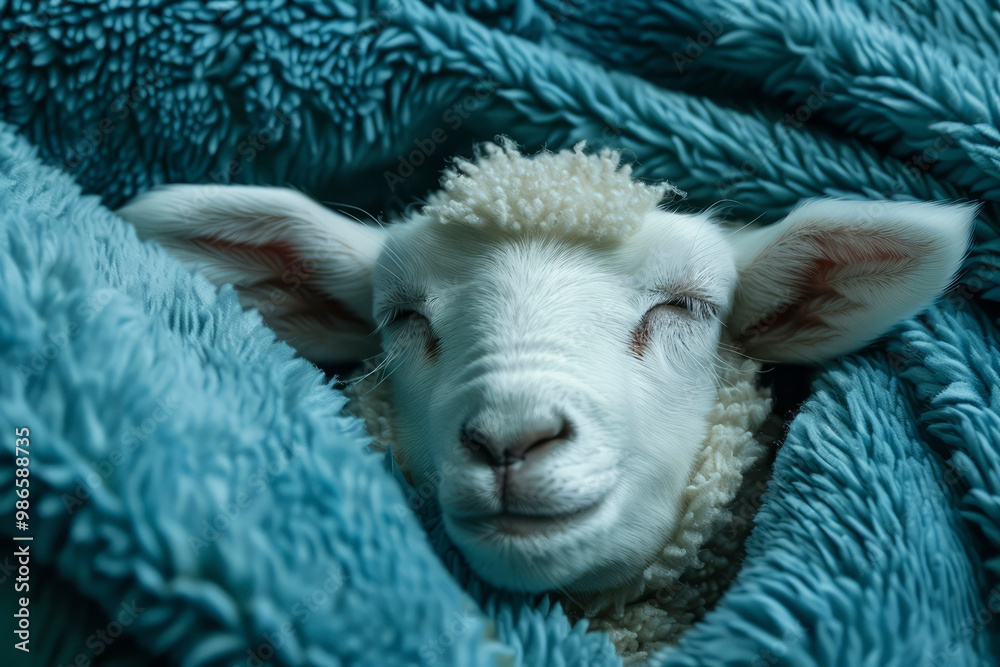 Fototapeta premium Sleeping sheep in a blanket. 