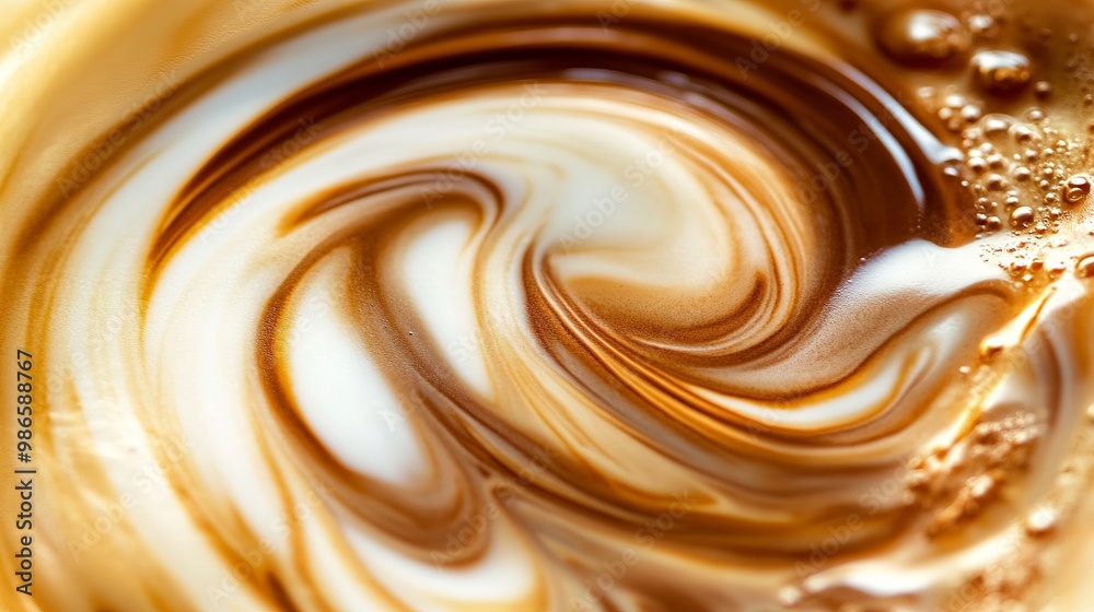 Coffee and milk swirl together in a cup, creating a beautiful abstract pattern. Perfect for food and drink backgrounds. Coffee and milk swirl together in a cup, creating a beautiful abstract pattern. Perfect for food and drink backgrounds.