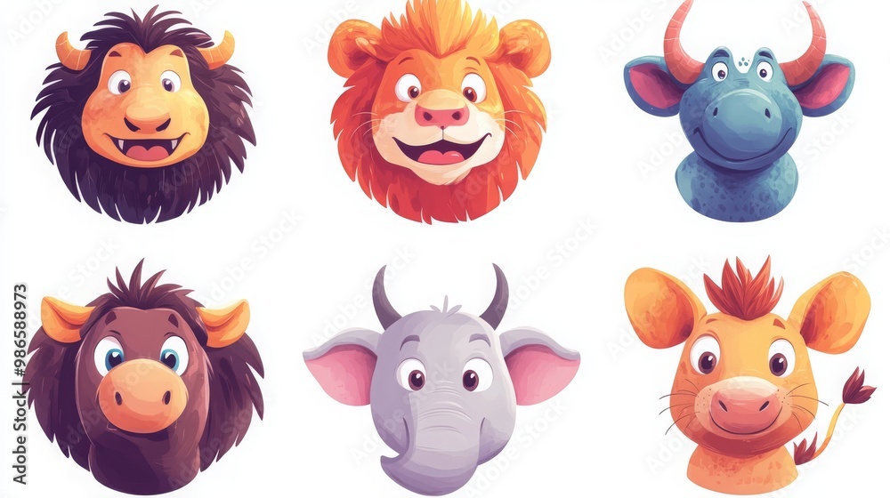 big animal set for kids, comic style, 16:9 big animal set for kids, comic style, 16:9