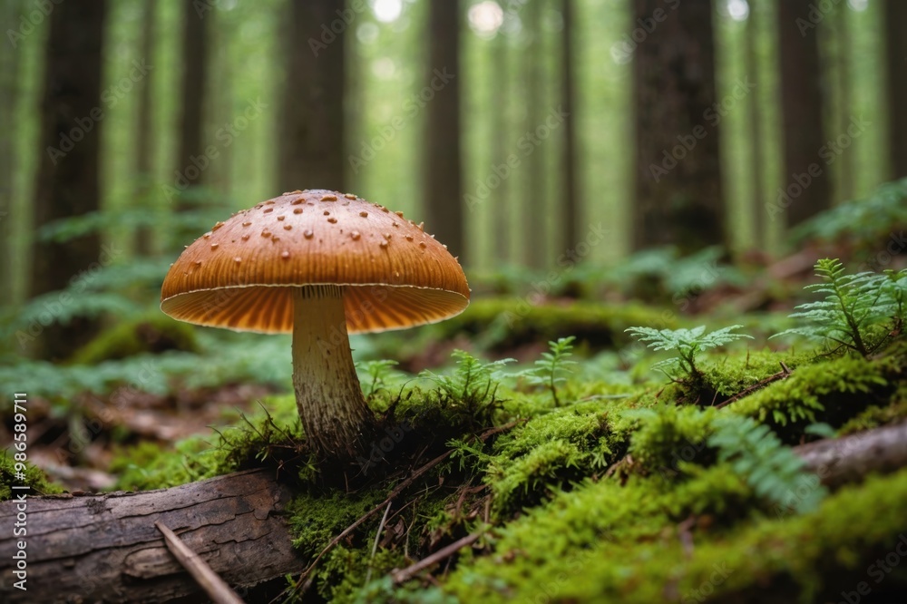 Generative ai Beautiful close up of Lactarius (Lactarius spp.) forest mushroom, soft morning light, blurred forest background Generative ai Beautiful close up of Lactarius (Lactarius spp.) forest mushroom, soft morning light, blurred forest background