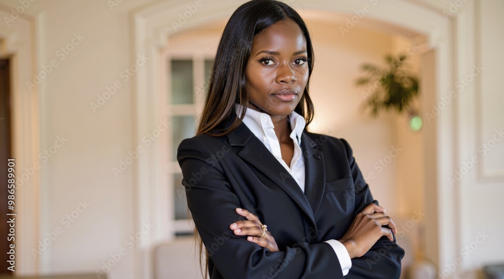 portrait of businesswoman smiling wearing black suit arms crossed portrait of businesswoman smiling wearing black suit arms crossed