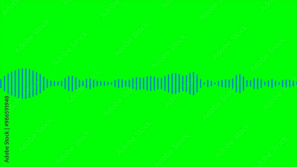 Thin blue equalizer on green screen. Moving sound line with bars. Rhythm level of speaking or playing music. 4k resolution