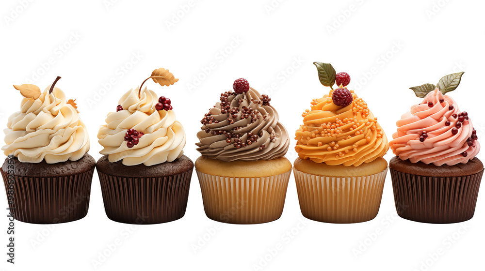 set of autumn season concept cupcakes, isolated on white background. set of autumn season concept cupcakes, isolated on white background.