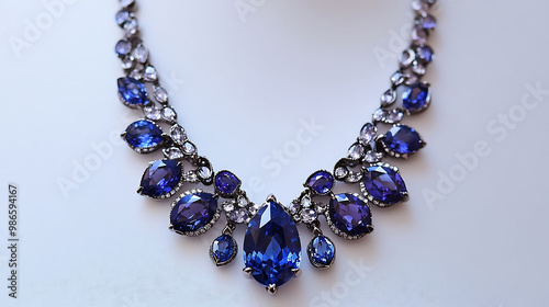 Unique sapphire and tanzanite necklace with deep blue sapphire and blueviolet tanzanite stones in a modern design