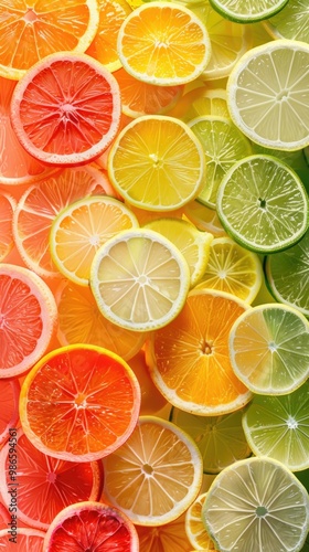 Vibrant citrus slices in colorful arrangement for fresh and zesty inspiration. AI