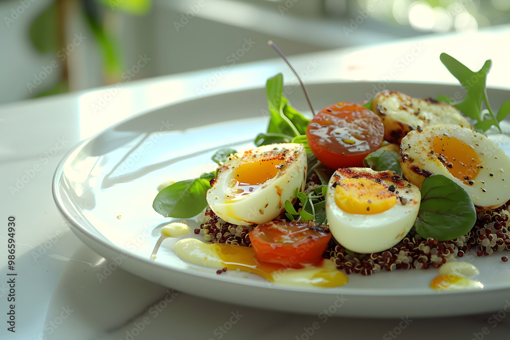 bowl fried halloumi cheese, eggs, cereal bowl fried halloumi cheese, eggs, cereal