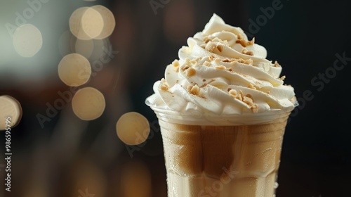 Frosty frappuccino with whipped cream.