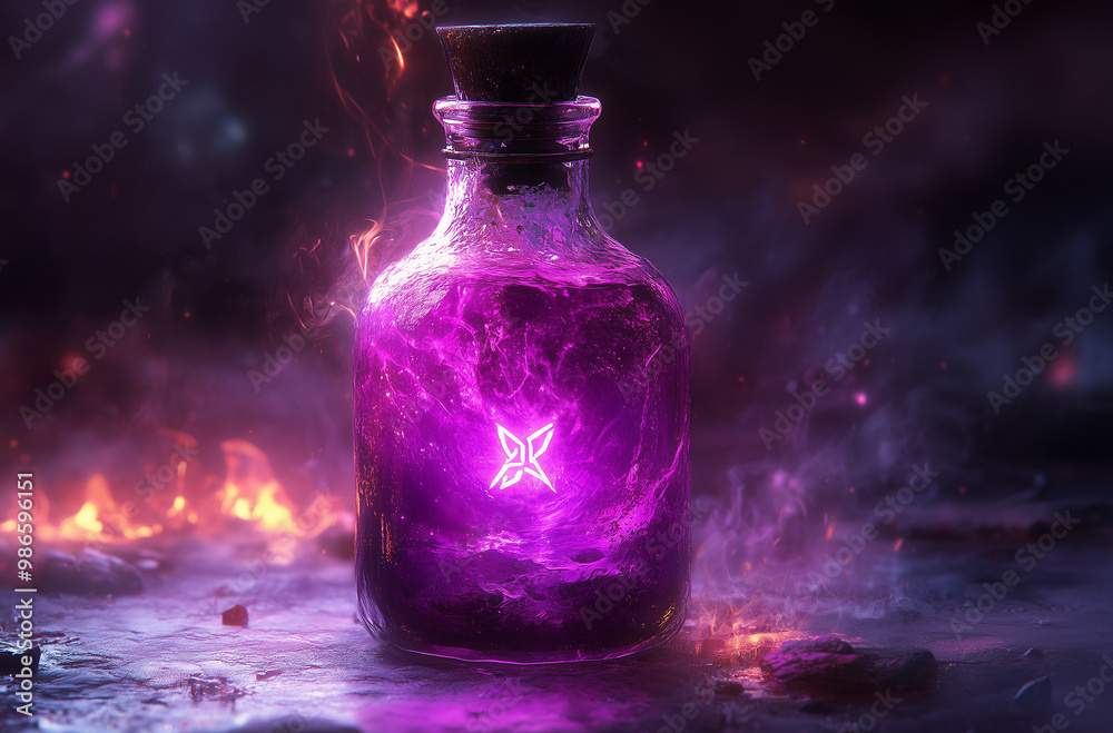 Enchantment in a Bottle: Vibrant Purple Potion of Spellcasting with a Small Crystal Enchantment in a Bottle: Vibrant Purple Potion of Spellcasting with a Small Crystal