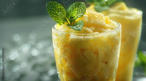 Frosty pineapple smoothie with mint.