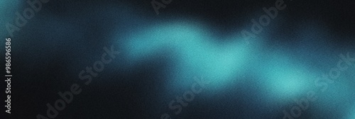 Grainy noisy poster background, dark navy and bright turquoise color wave, black backdrop, noise texture effect