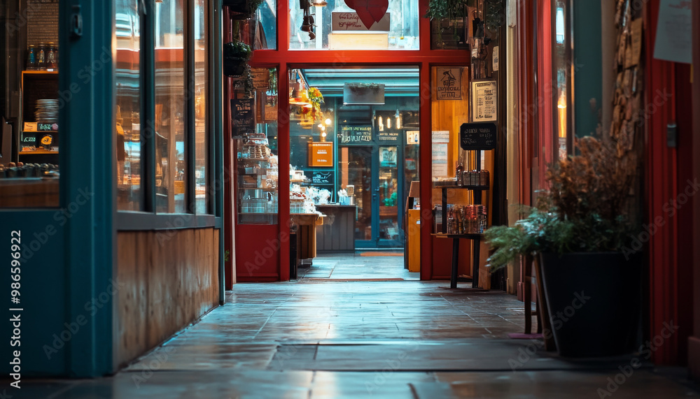 Fototapeta premium Business shop during golden hour