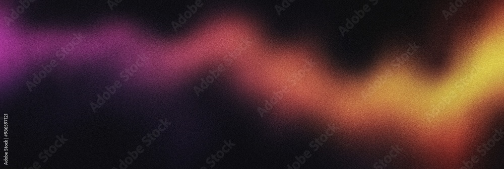 Fototapeta premium Grainy noisy poster background, dark plum and vibrant orange color wave, black backdrop, noise texture effect