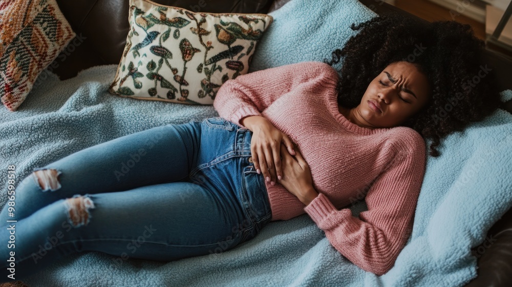 Woman in Pain on a Couch Woman in Pain on a Couch