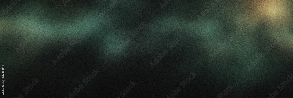 Fototapeta premium Grainy noisy poster background, deep green and warm bronze color wave, black backdrop, noise texture effect