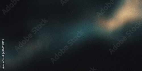 Grainy noisy poster background, deep teal and muted apricot color wave, black backdrop, noise texture effect