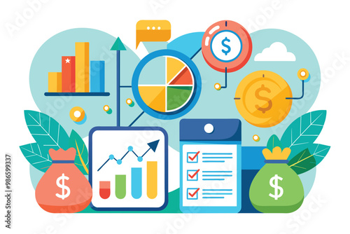 Plan for diversifying finances with income strategies for better growth and stability, A plan for diversifying finances with income symbols, profit accounting, and a simple illustration.