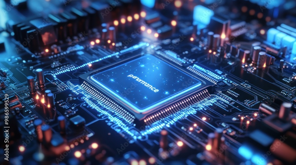 Obraz premium Background processor Chip technology components circuit computer central CPU Integrated background wallpaper AI generated image