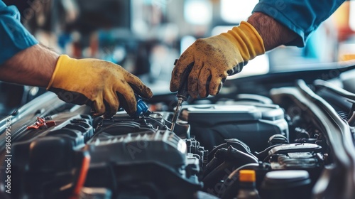 Mechanic Working on Car Engine