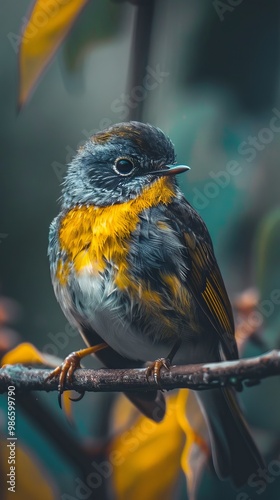 Nature wildlife image of bird standing on tree branch. Symbol of the wonders of the avian world.