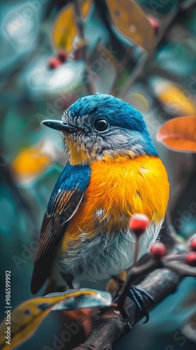 Nature wildlife image of bird standing on tree branch. Symbol of the wonders of the avian world.