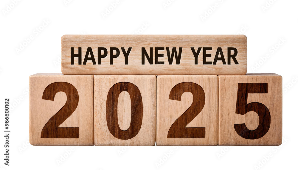 Wood blocks displaying the numbers for Happy New Year 2025, set against a transparent background Wood blocks displaying the numbers for Happy New Year 2025, set against a transparent background