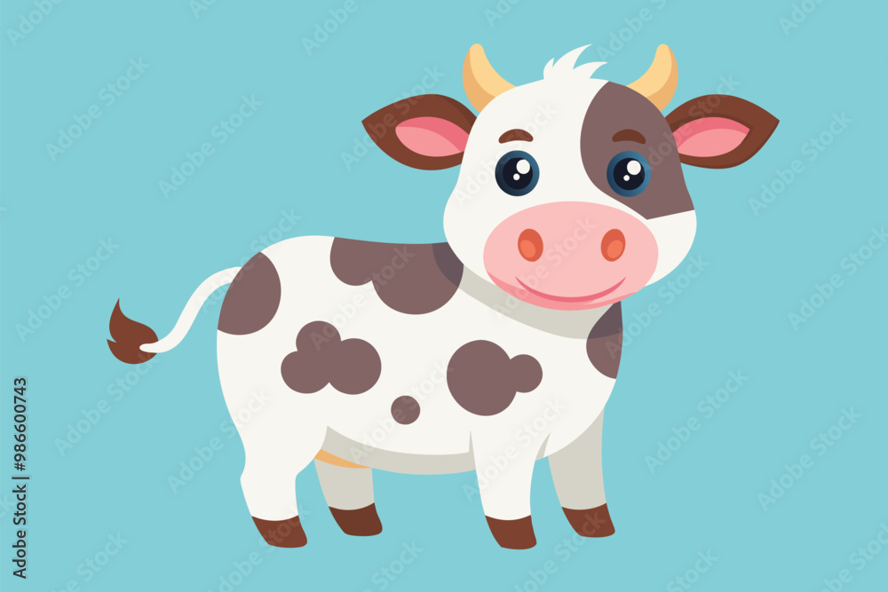 This adorable dairy cow features a small pink nose and fluffy fur, enhancing its cute appearance, A sweet dairy cow with a small pink nose and fluffy ears, in a flat illustration. This adorable dairy cow features a small pink nose and fluffy fur, enhancing its cute appearance, A sweet dairy cow with a small pink nose and fluffy ears, in a flat illustration.