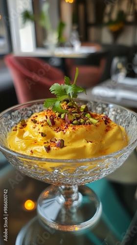 Delicious Bastani Sonnati Iranian Ice Cream with Pistachios and Saffron. photo