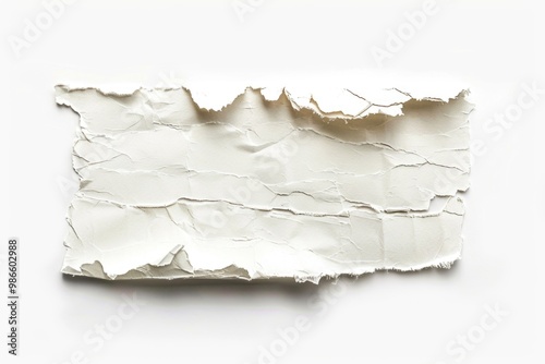 A piece of torn paper lying on a white surface photo