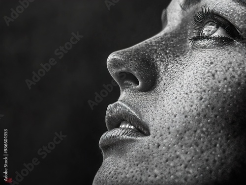 Black and White Portrait of a Woman with Freckles