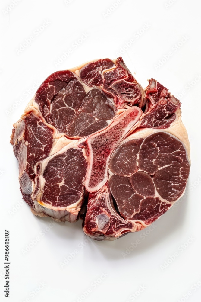Fototapeta premium A piece of raw meat sits on a clean white surface, great for food or medical illustrations