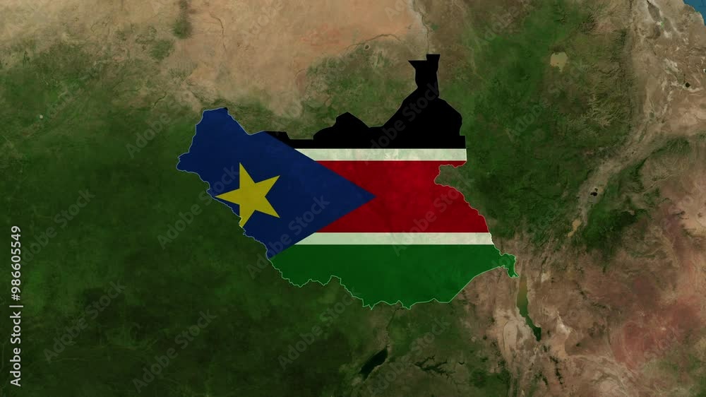 Zoom from Earth to South Sudan. (Country Flag) World map animation with ...